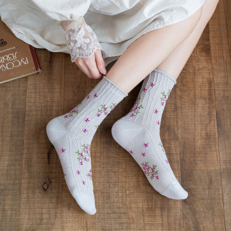 Kawaii chaussettes Style coréen printemps Floral doux fille dames fleur mignon corée femmes coton chaussettes