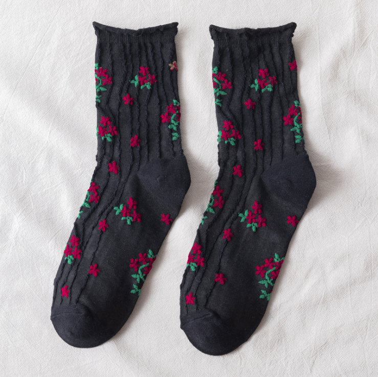 Kawaii chaussettes Style coréen printemps Floral doux fille dames fleur mignon corée femmes coton chaussettes