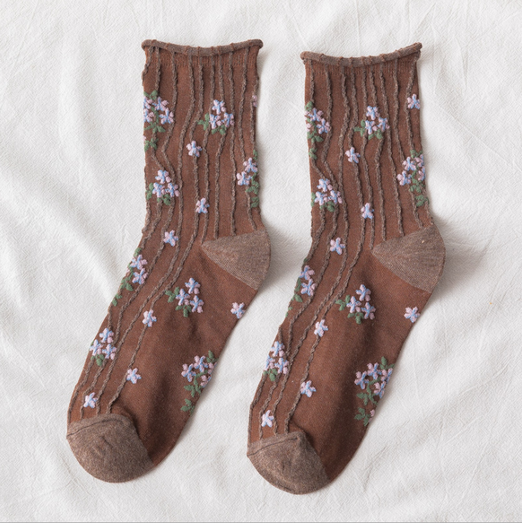 Kawaii chaussettes Style coréen printemps Floral doux fille dames fleur mignon corée femmes coton chaussettes