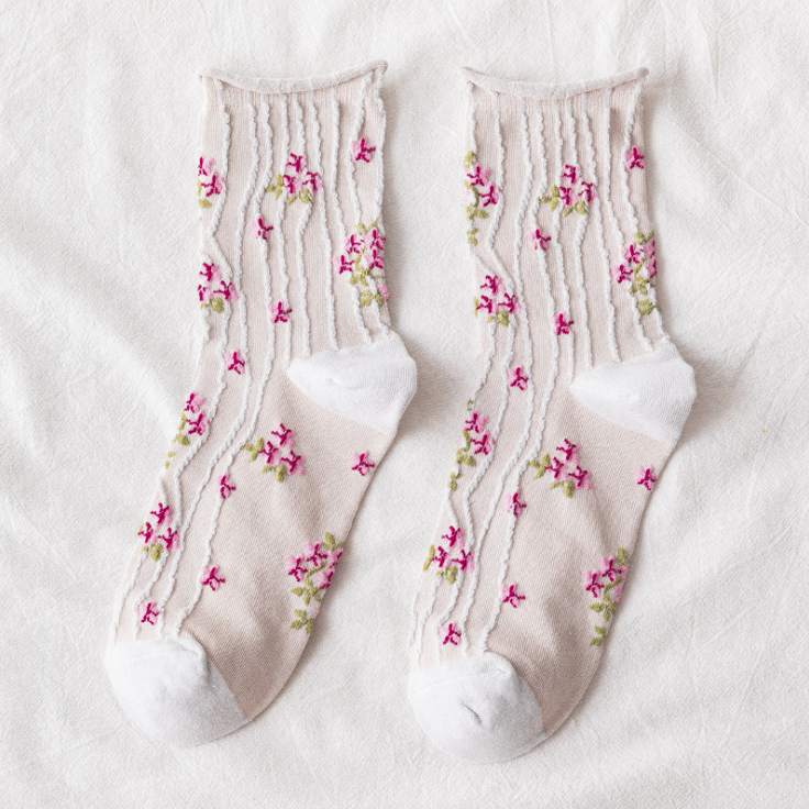 Kawaii chaussettes Style coréen printemps Floral doux fille dames fleur mignon corée femmes coton chaussettes