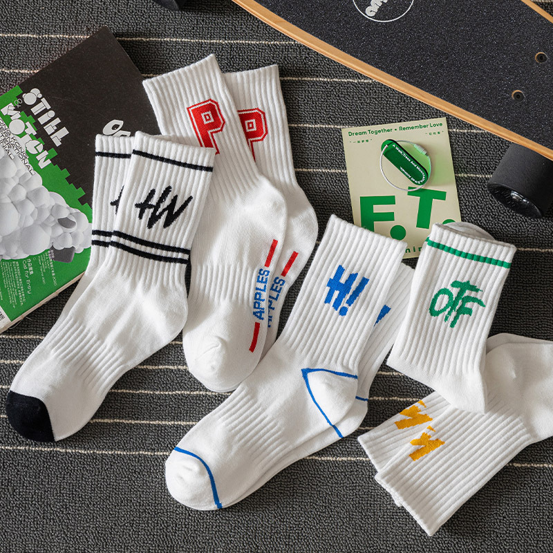 Chaussettes d'équipage personnalisées en tricot Jacquard, couleur unie, Style de rue, lettres Hip Hop, sport, personnalisées