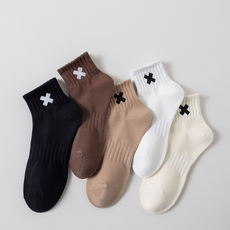 Baskets de course en coton à cheville courte, chaussettes de sport avec logo personnalisé brodé