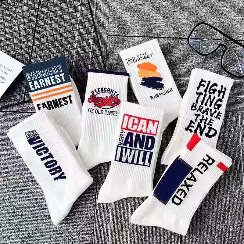 Chaussettes harajuku de sport personnalisées, streetwear en coton avec logo de conception OEM